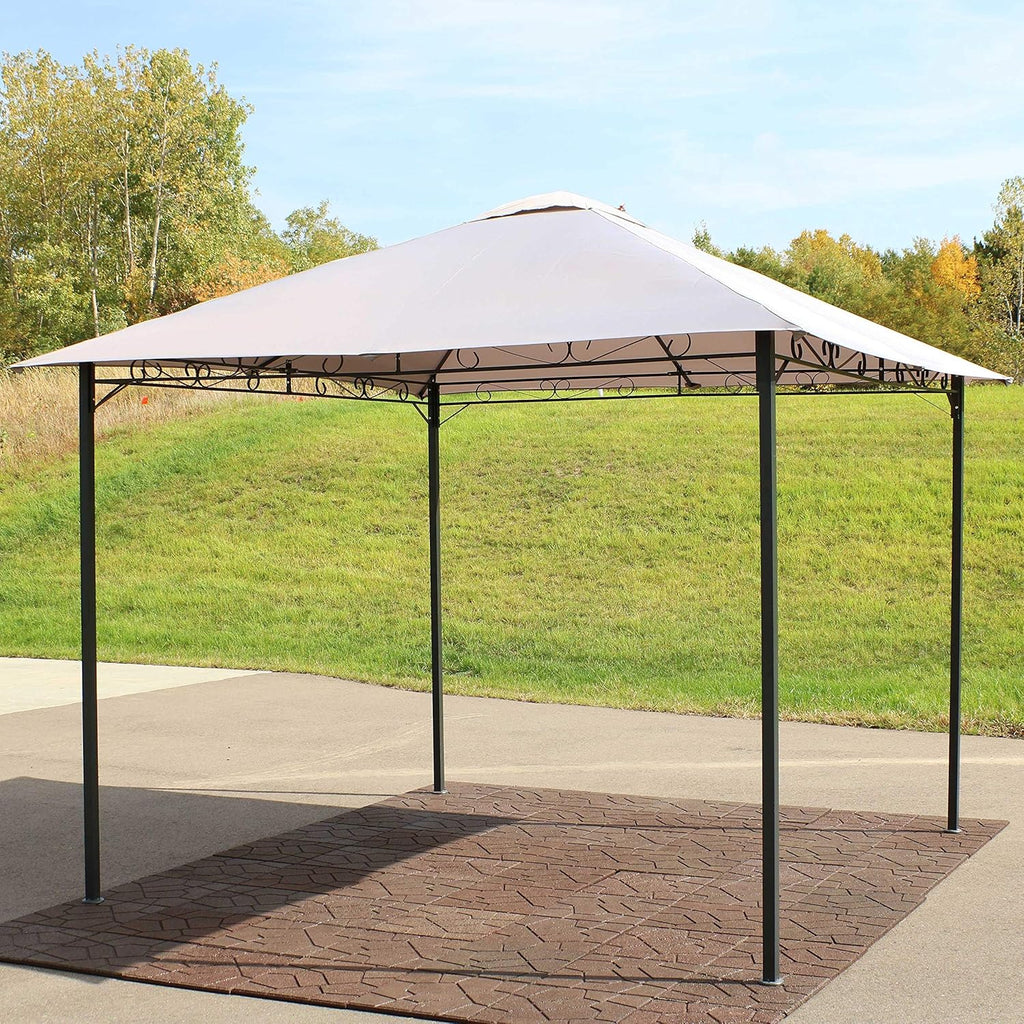 10 x 10 Foot Steel Gazebo with Gray Polyester Canopy Roof and Black Metal Frame K894