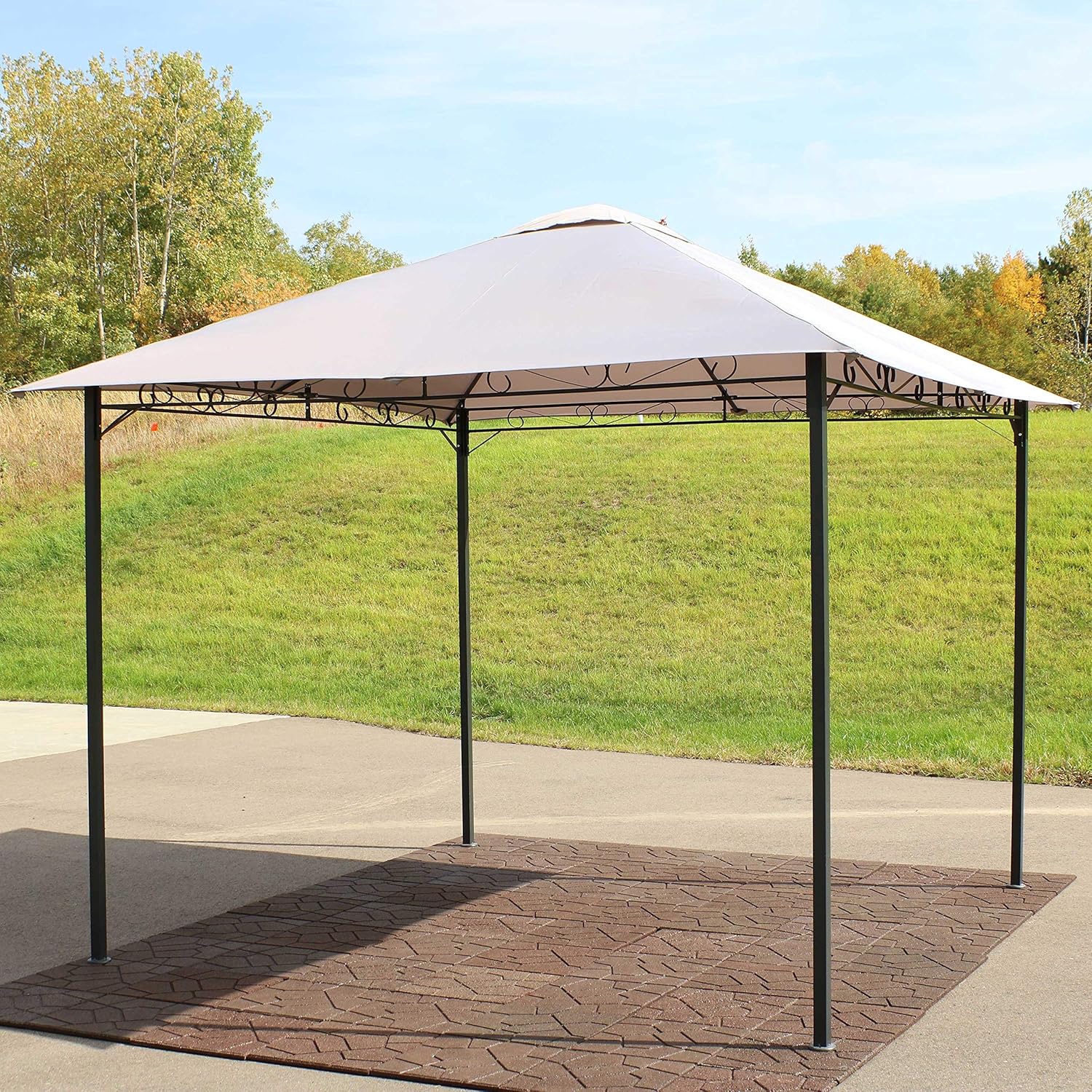 10 x 10 Foot Steel Gazebo with Gray Polyester Canopy Roof and Black Metal Frame K894