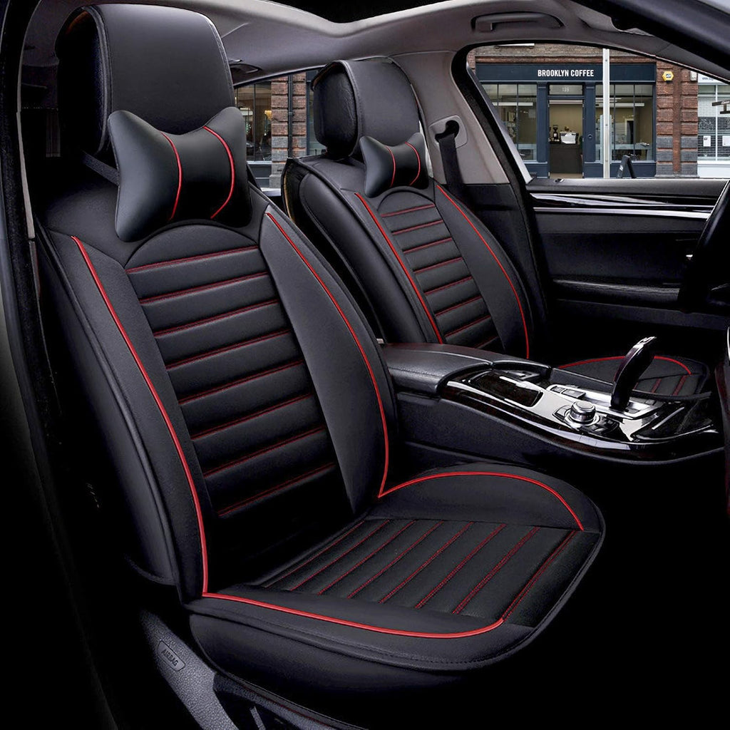 Black White Waterproof Leather Car Seat Cover Full Set for 5 Seats U442
