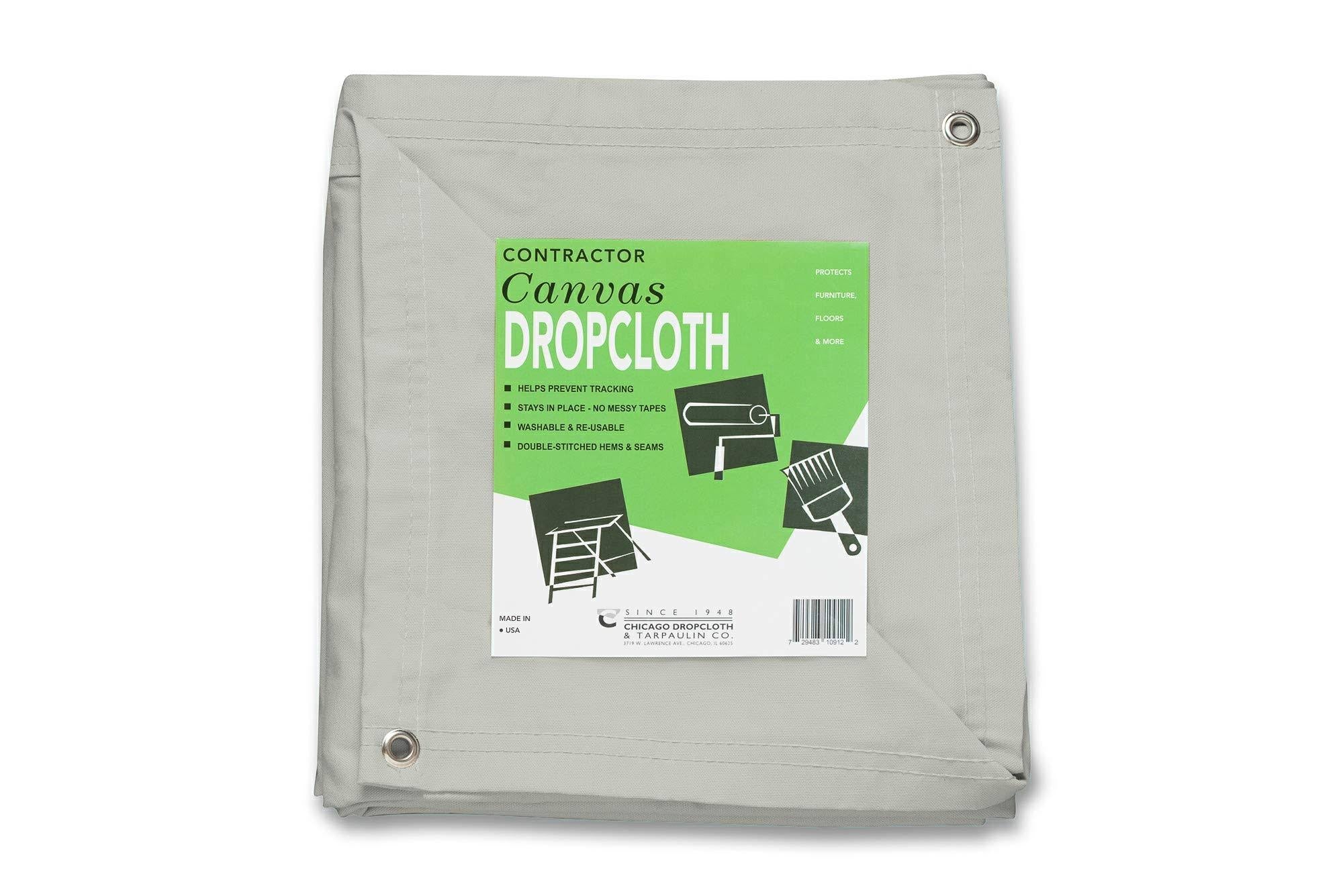 White 10 Ounce Canvas Cotton Drop Cloth with Grommets, 8 by 10 Feet I67634