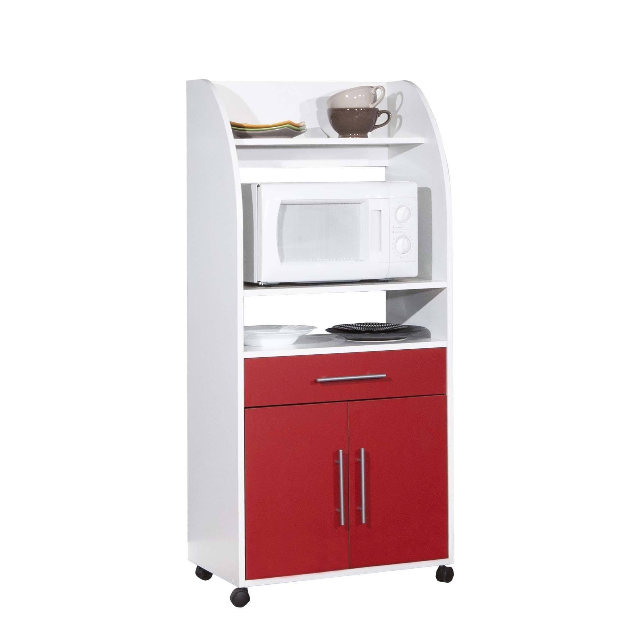 White Red Microwave Cart D726