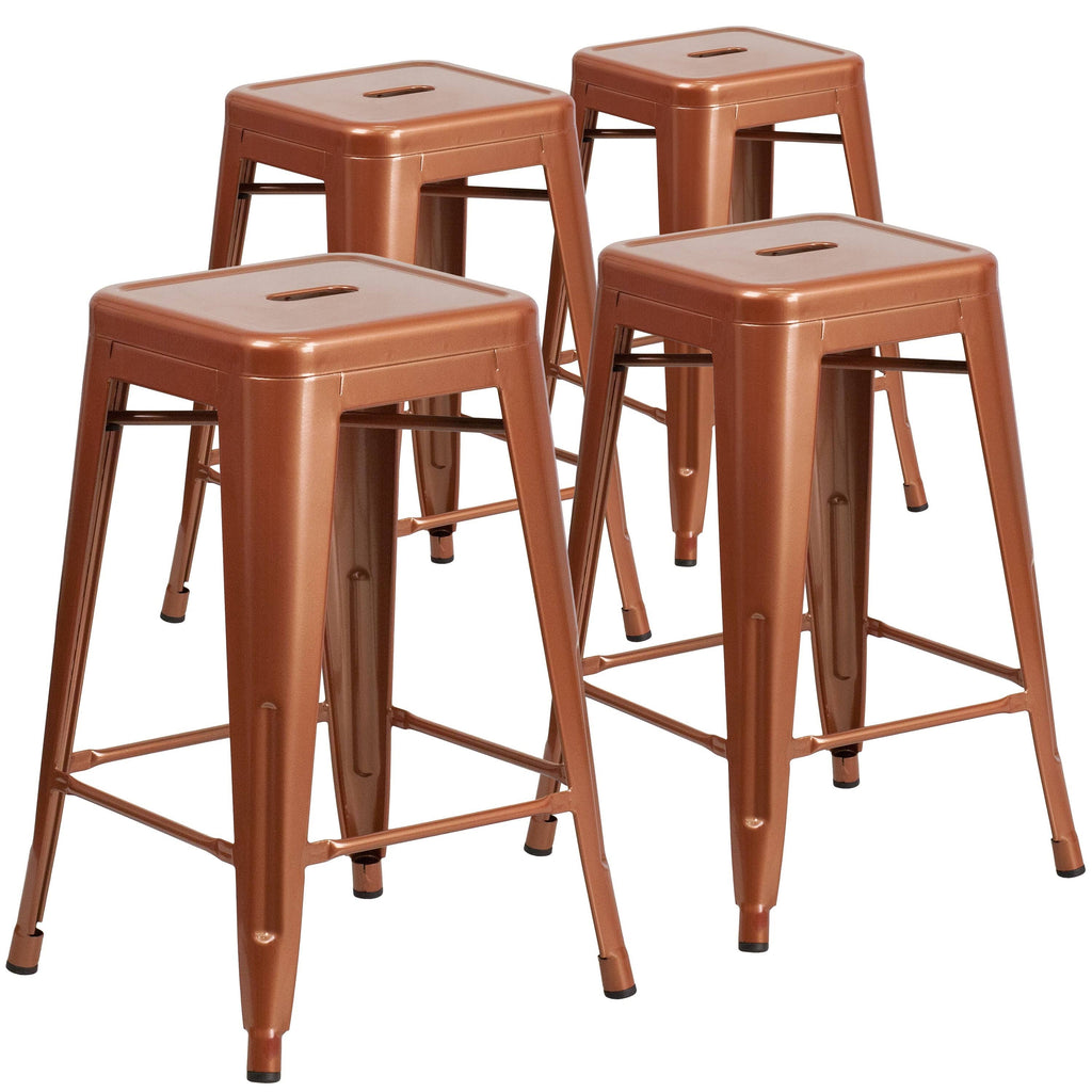 White Metal Square Backless Stool X4677