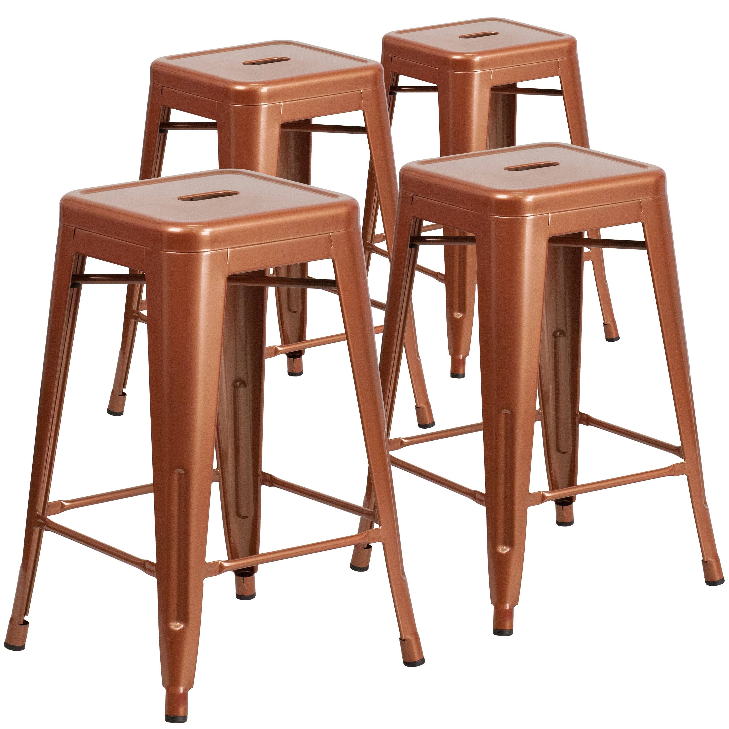 White Metal Square Backless Stool X4677