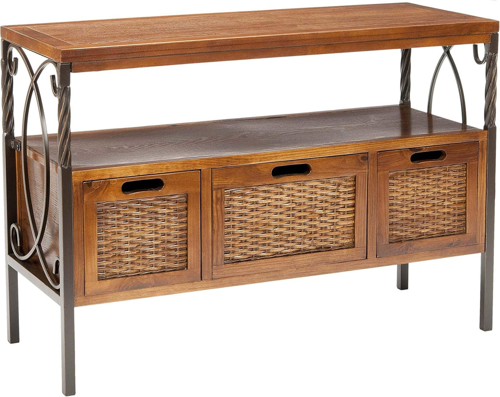 Antique Dark Walnut and Pewter 3-Drawer Console Table Z420428