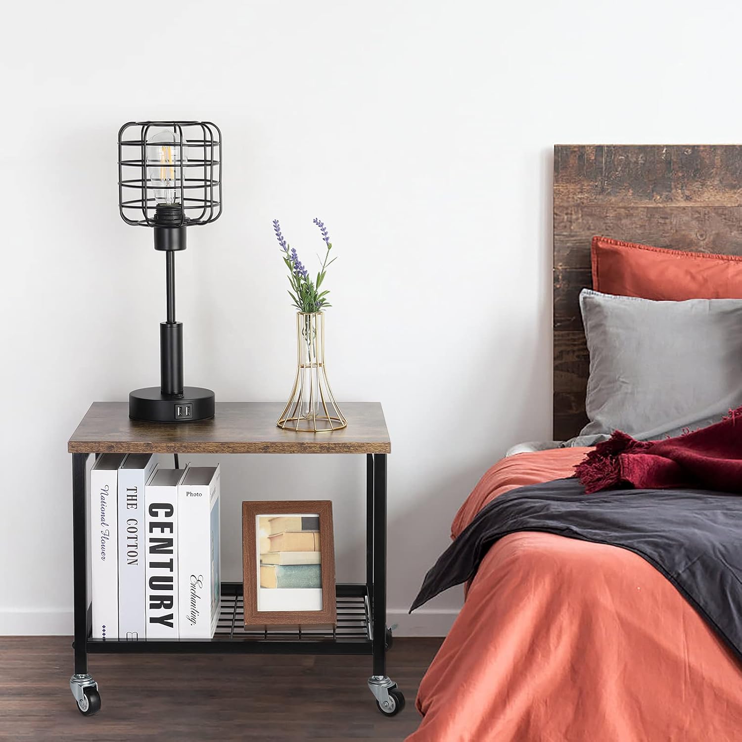 Rustic Brown and Black 2 Tier Printer Cart with Wheels R1287