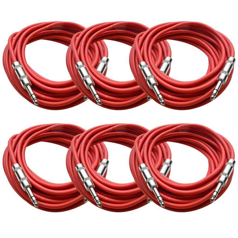 Pack of Six 25 Foot Red TRS Patch Cable Q1581