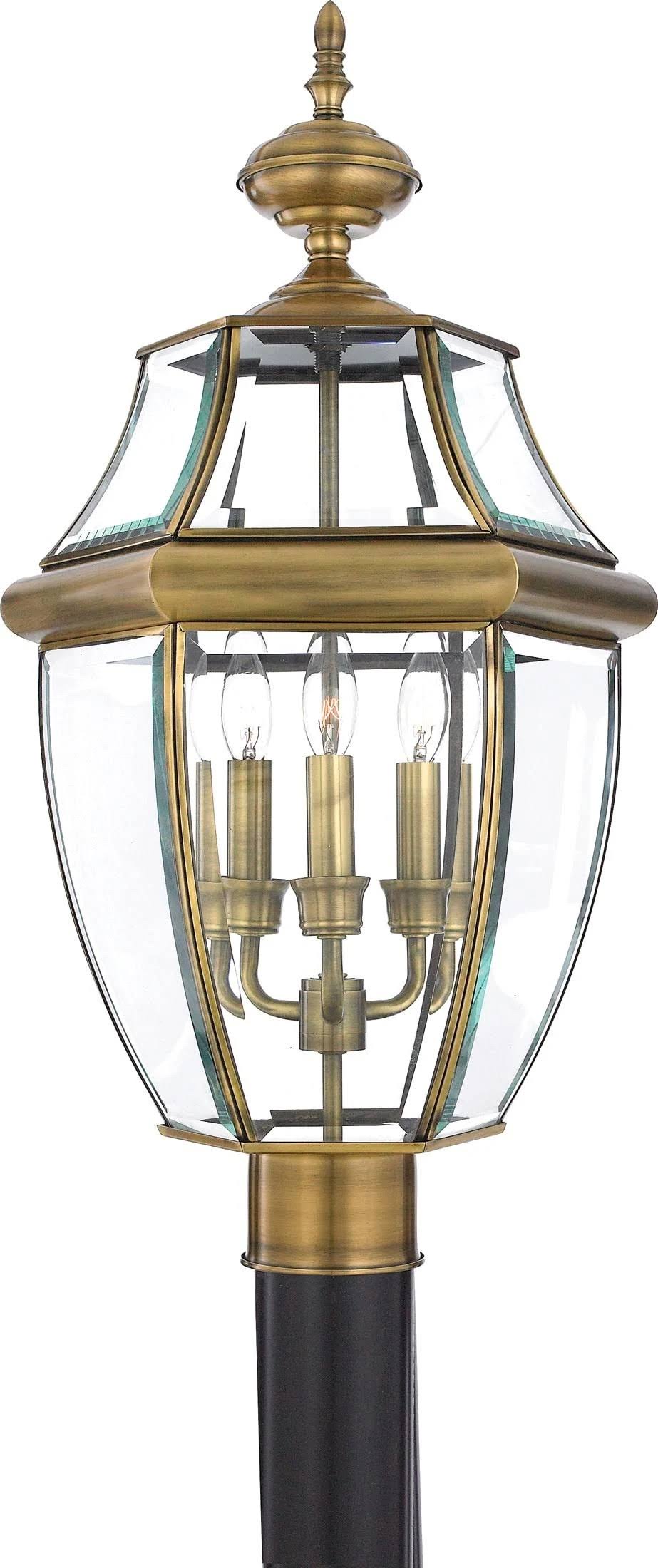 Antique Brass Finish 3 Light Post Lantern with Clear Beveled Glass Q2294