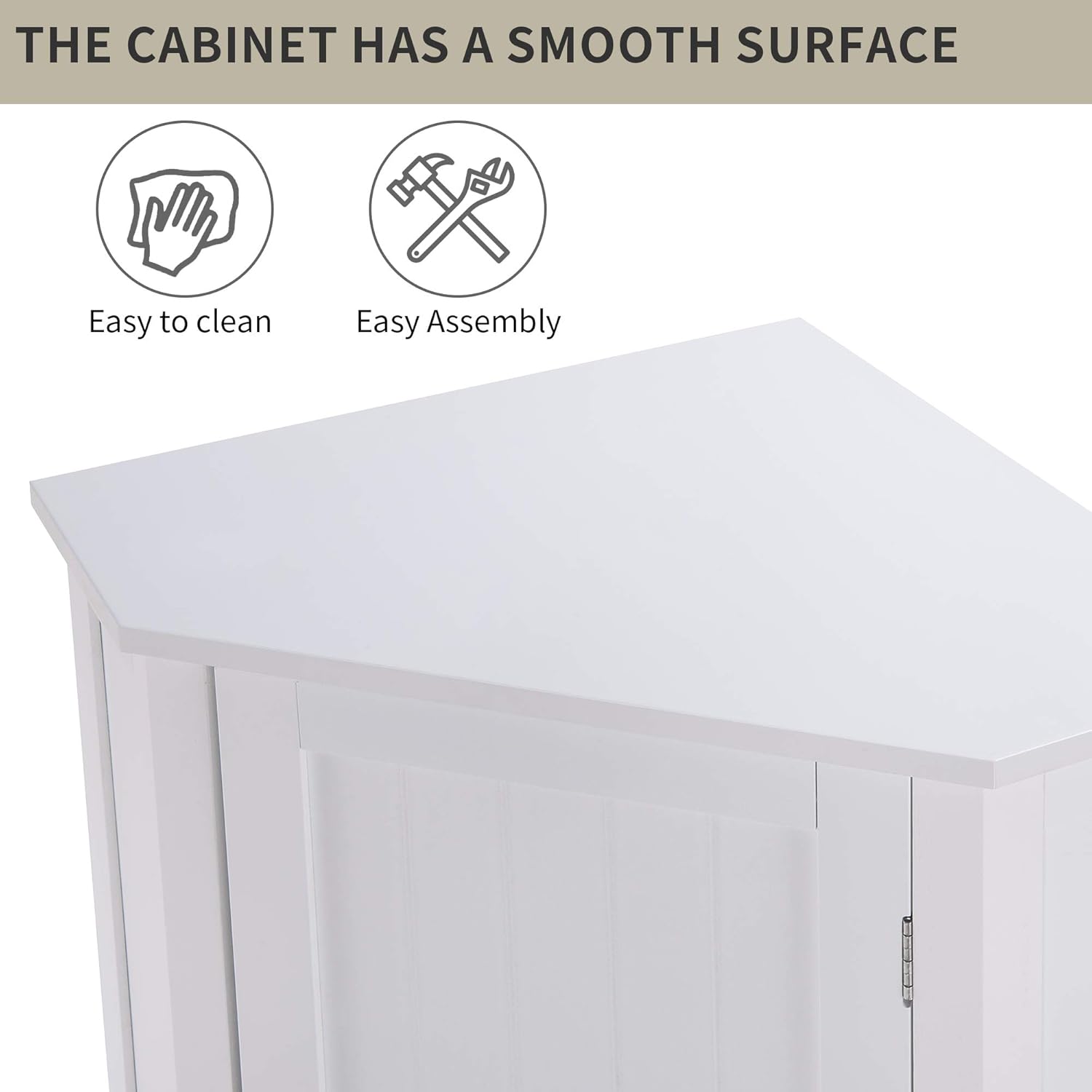 White Corner Cabinet Bathroom Floor Storage with Adjustable Shelves W308