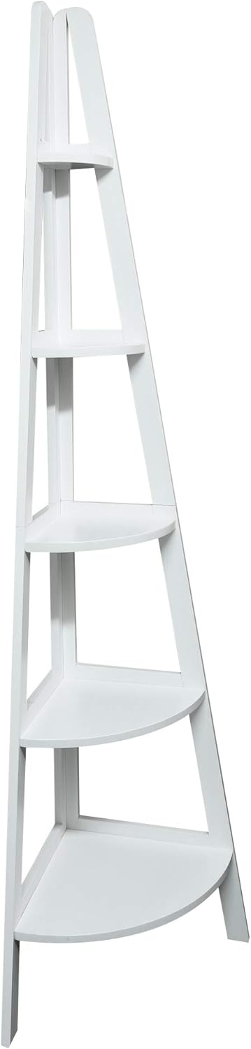 White 5-Shelf Corner Ladder Bookcase D68286