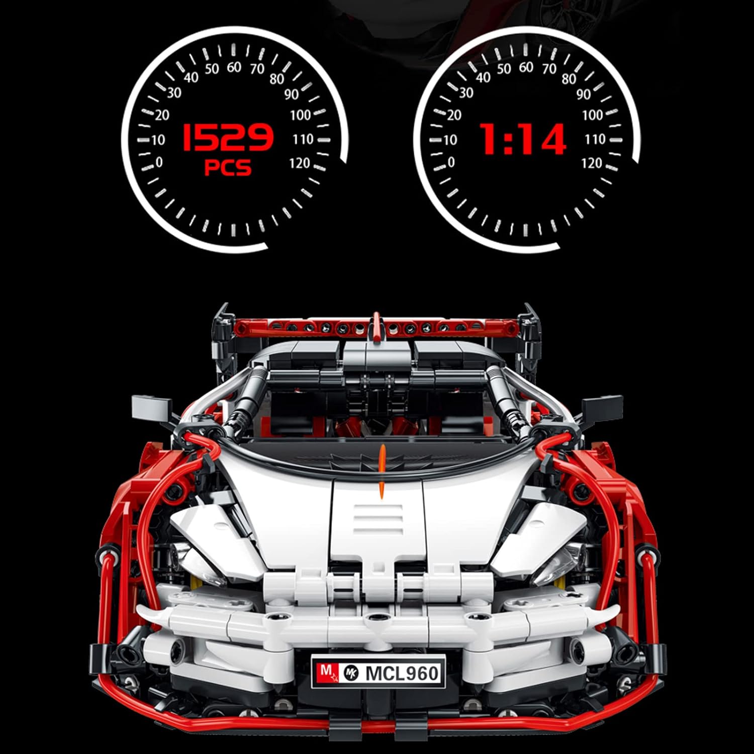 Red and White 1:14 Scale Sports Car MOC Building Blocks Set (1529 Pcs) Pack of 2 X410