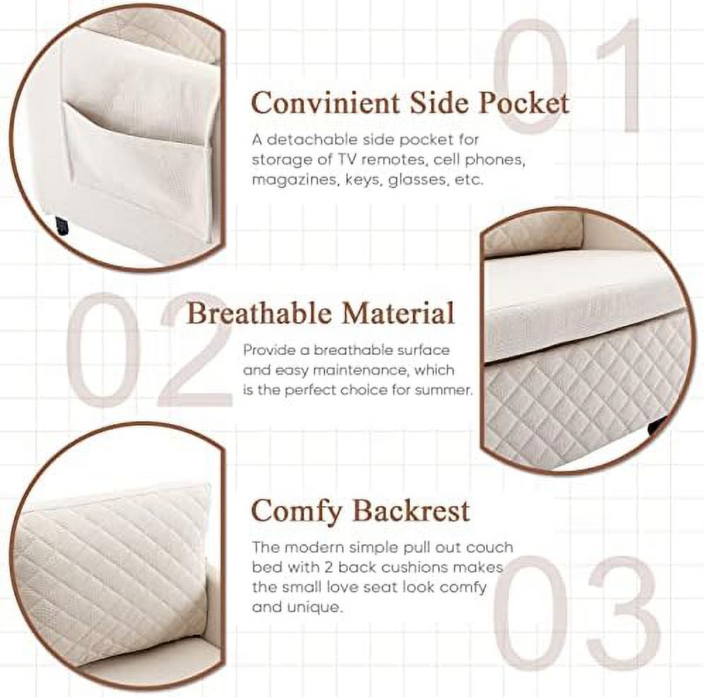 Sleeper Sofa Bed 46-inch Linen Loveseat Couch with Pull-Out Bed N9699