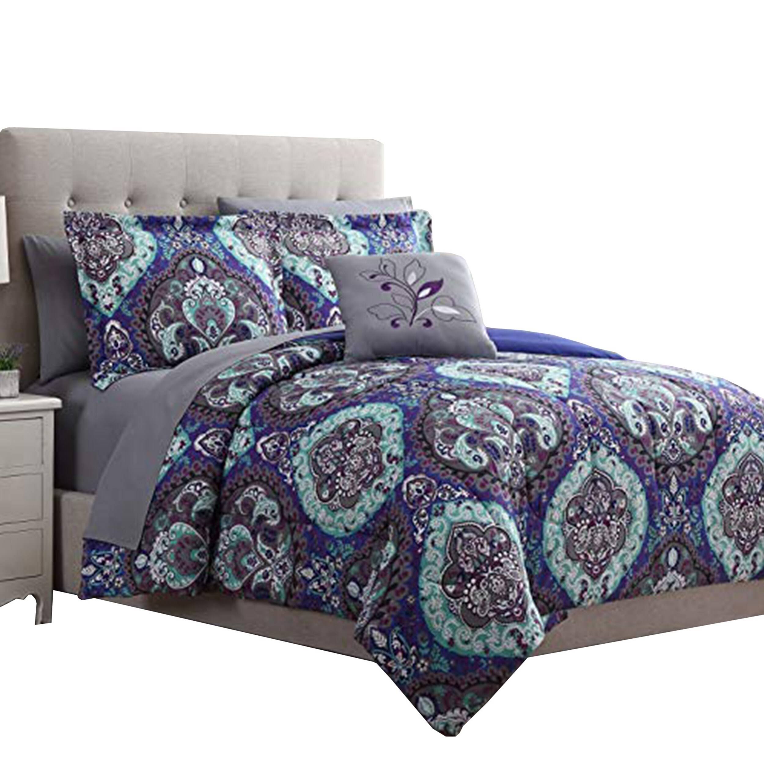 Blue Reversible Printed California King Complete Bed Set E721985