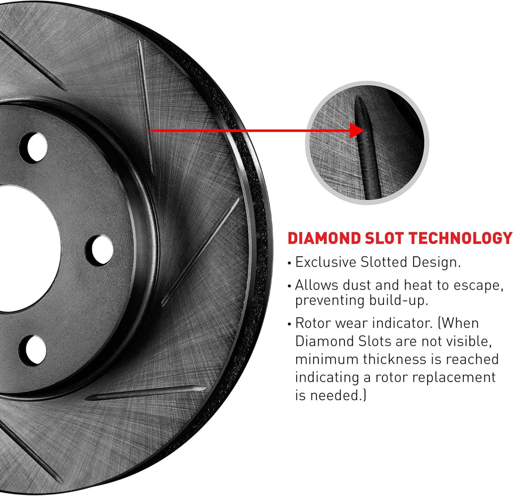 Black Slotted Brake Rotors Kit & Semi-Met Brake Pads F82290