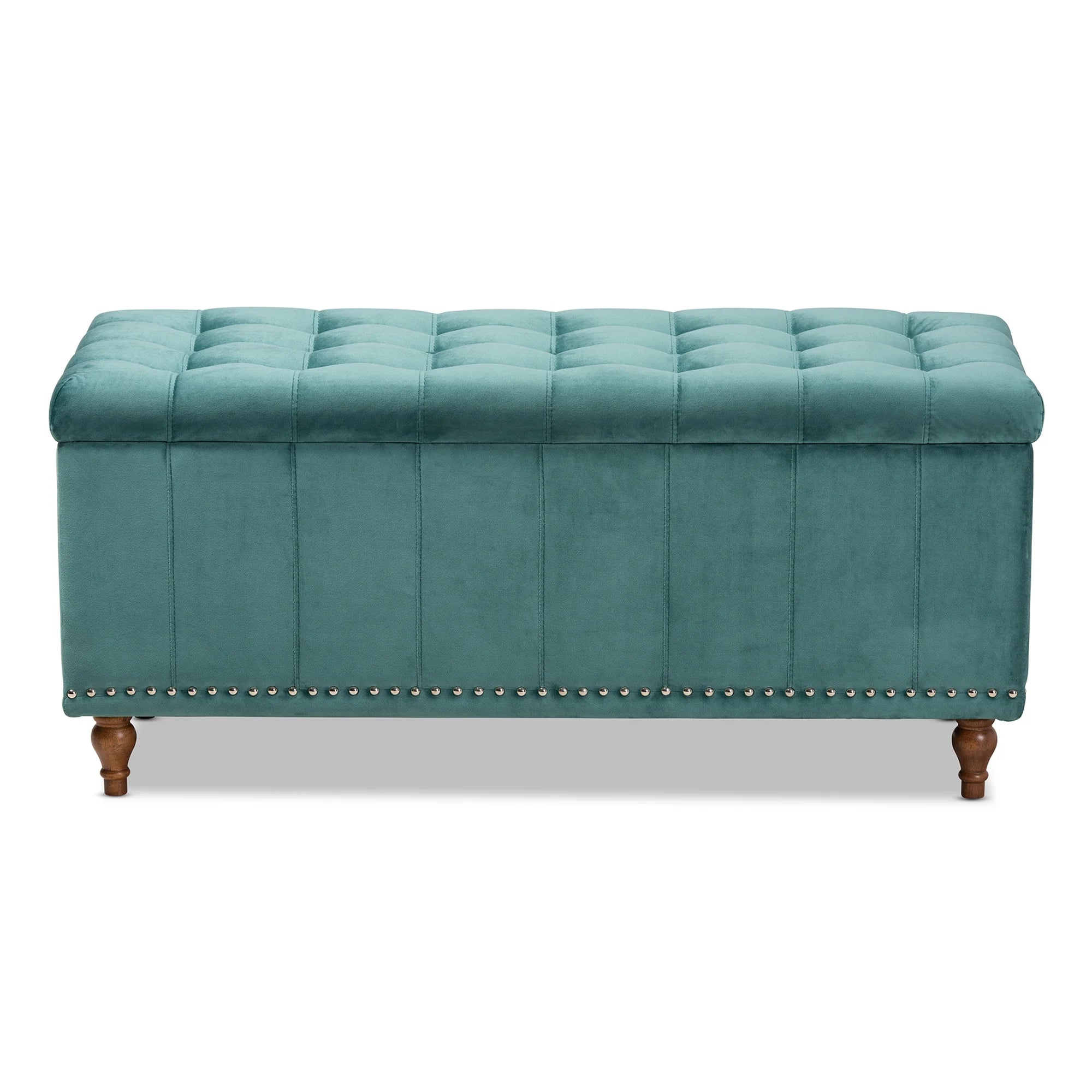 Teal Blue Velvet Button-Tufted Storage Ottoman Bench U5758