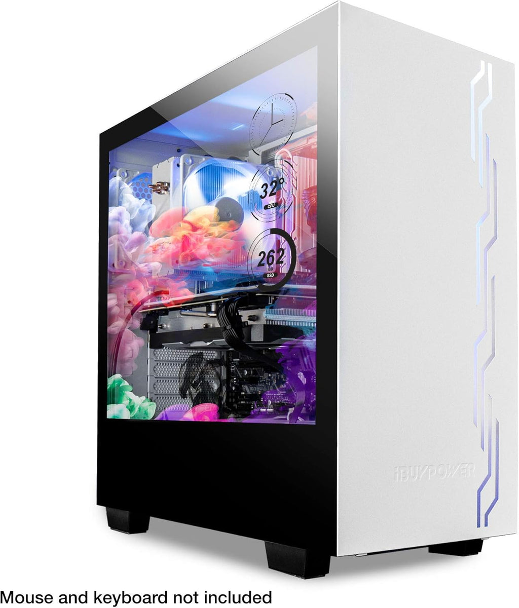White SECC Steel Mid-Tower Desktop Computer Gaming Case with Side-Panel LCD Display R735