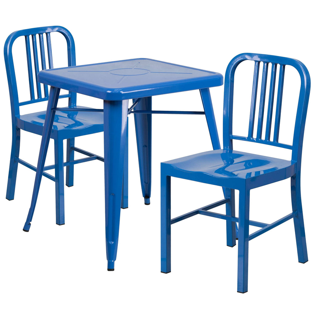 Blue Metal Indoor-Outdoor Table Set with 2 Chairs W768687