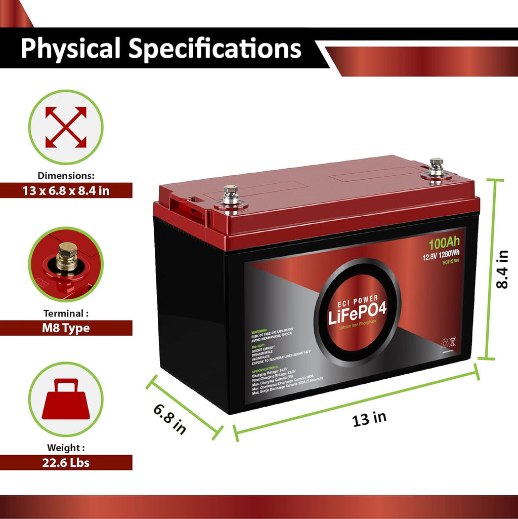 2 Pack 12V 100Ah Lithium LiFePO4 Deep Cycle Rechargeable Battery with Built-in BMS S830